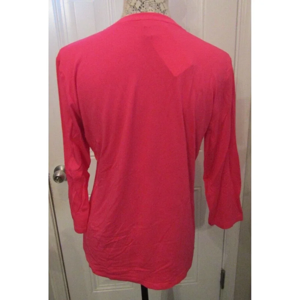 Pure Amici T-Shirt NWT Pink Button V Neck Long Sleeve Bamboo Womens Size L